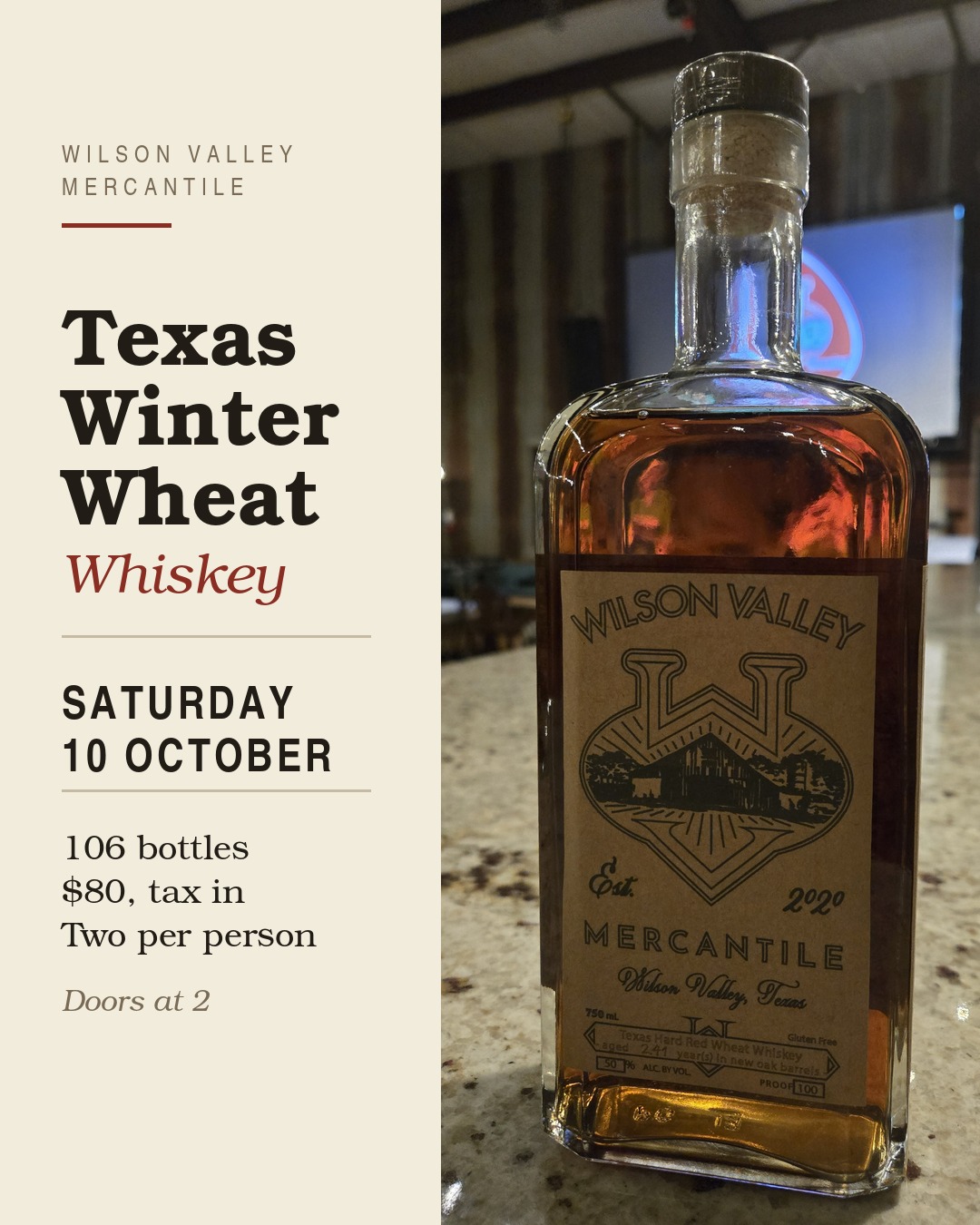 The Texas Winter Wheat Whiskey release card.